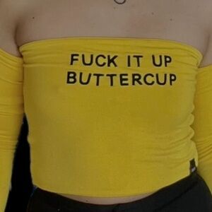 NWT O-MIGHTY F IT UP BUTTERCUP LONG SLEEVE OFF SHOULDERS CROP